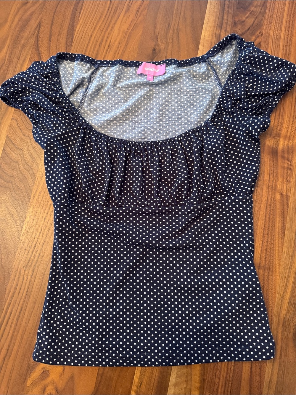 Edikted Polka Dot Scoop Neck Women's Top - Navy